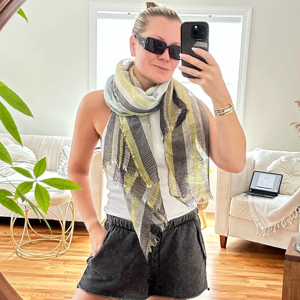 Cotton Gauze Stripe Scarf